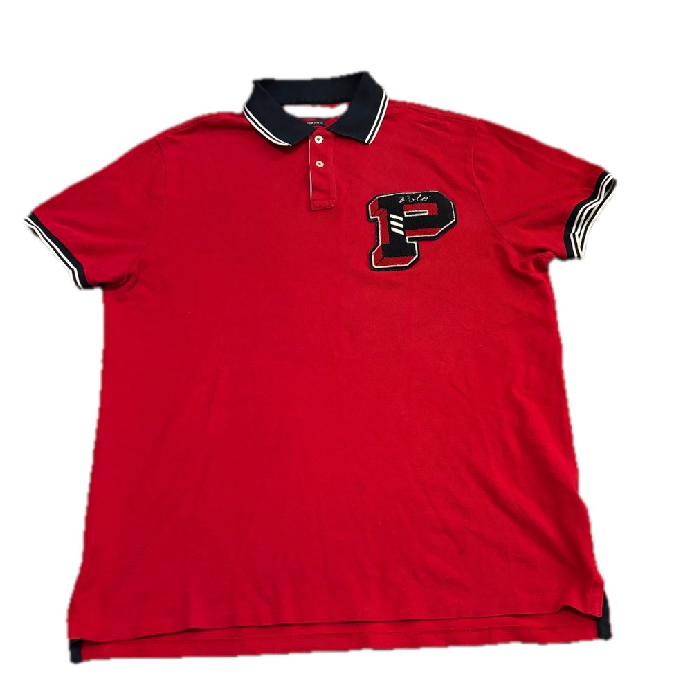 Polo Ralph Lauren Mens Red Custom Slim Fit Varsity Patch New York Polo Shirt L